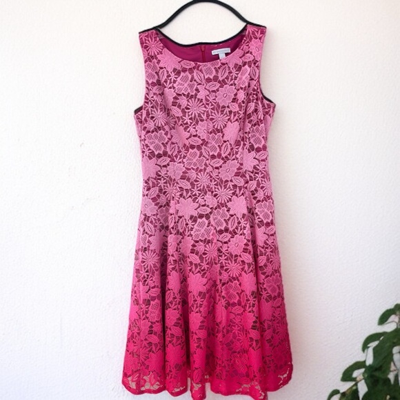 New York & Co Pink Ombre Lace Fit & Flare Dress Size 8 Romantic Sleeveless - Picture 1 of 7